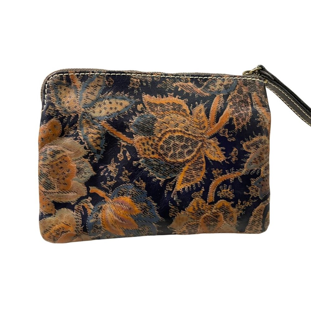 Patricia Nash Wristlet Used Floral Leather Brown Blue Black Tan